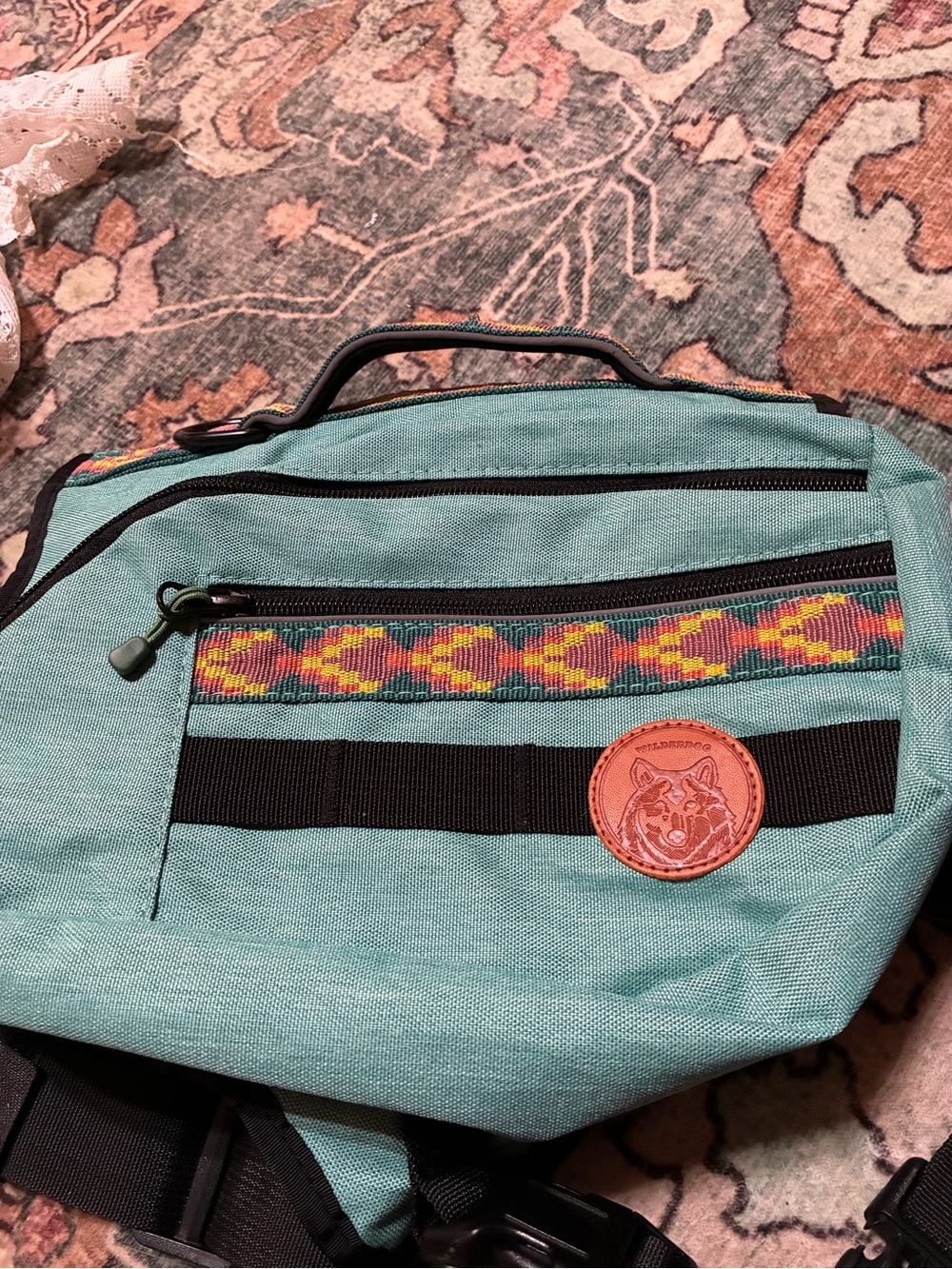 Wilder dog brand Teal Dog Harness Bag with Decorative Trim - amazing shape!